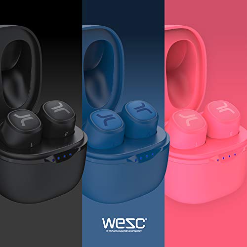 WeSC True Wireless Headphones, Bluetooth Earphones with LED Wireless Charging Case, 20Hrs Playtime, Touch Control, IPX4 Water Resistant Earbuds - Black