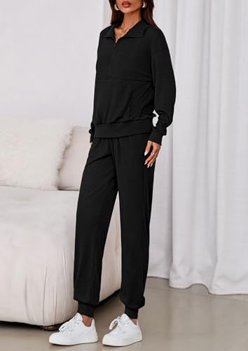 PRETTYGARDEN Women's Fall 2 Piece Lounge Sets Zip Up Sweatshirt Jogger Pants Sweat Track Suits Travel Outfit Winter Clothing