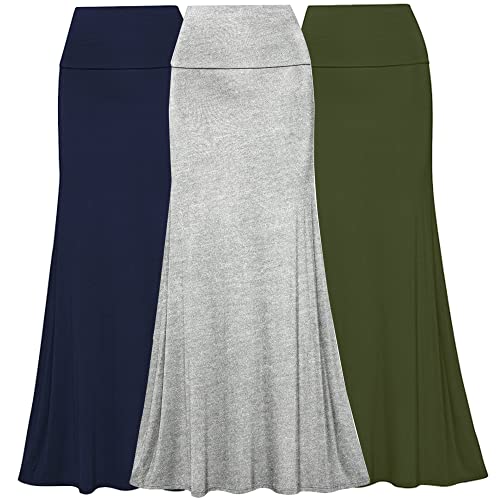 Free To Live - 3 Pack Women's Fold Over Flowy High Waist Maxi Skirts - Flare Style, Floor Length #TOP17