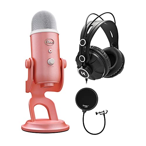 Blue Microphones Yeti USB Microphone Aurora Collection (Pink Dawn) Bundle with Monitor Headphones and Pop Filter (3 Items)