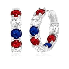 Silver Color-Patriotic CZ Hoop Earring