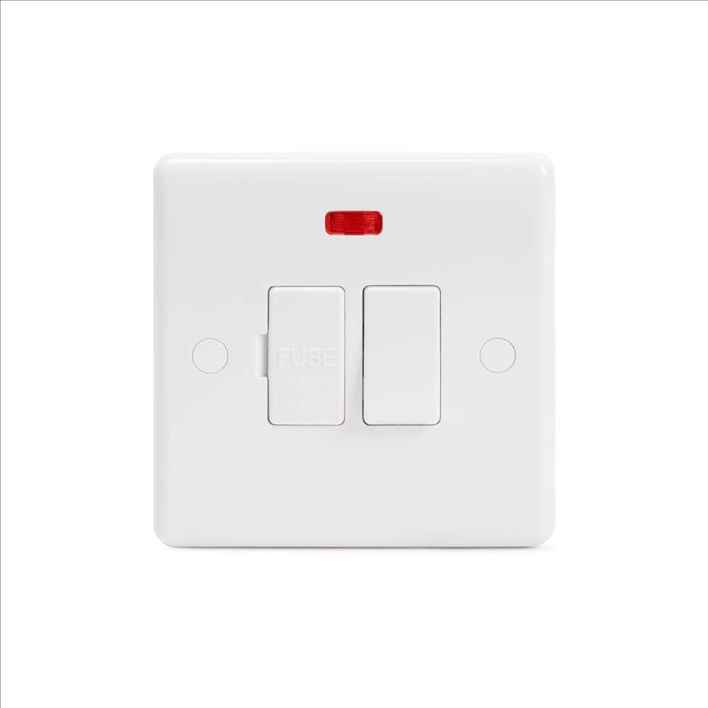 Lieber Lighting White Lieber Silk 13A Switched Fuse Connection Unit Flex Outlet With Neon - Curved Edge