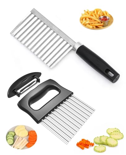 ALONK 2 Stück Wellenschneider, Edelstahl Wellenmesser mit Schälfunktion für Obst, Gemüse und Salat, für die Schönsten Schnittmuster