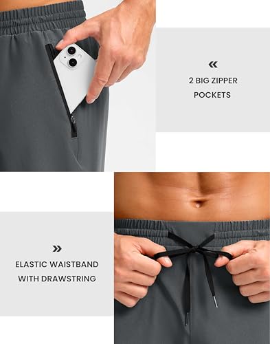 Image of Pudolla Men's Running Gym Shorts with Zipper Pockets 5 inch /7 inch / Lightweight Quick Dry Running Workout Athletic Short
