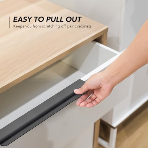 Image of Matte Black Cabinet Handles Finger Edge Pulls 11.8 Inch CC 10 Pack | Low-Profile Finger Grip, Cabinet Door Edge Mount, Smooth Handle Shape, 5.9 Inch (150mm), For Drawers, Cupboards, Kitchen