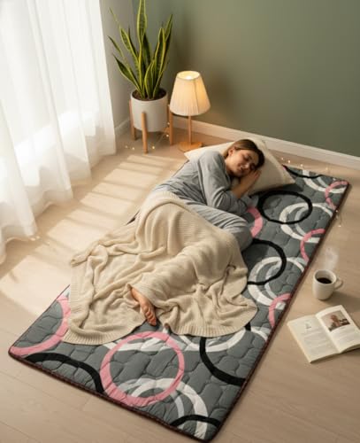 Image of K25 Cotton Floor Bed Mattress with High-Density Foam for Extra Bedding | Lightweight Reversible Portable Rolling Mat for Travel Yoga Outdoor & Camping (Size: 72x36x0.8 Inch | Multicolor)