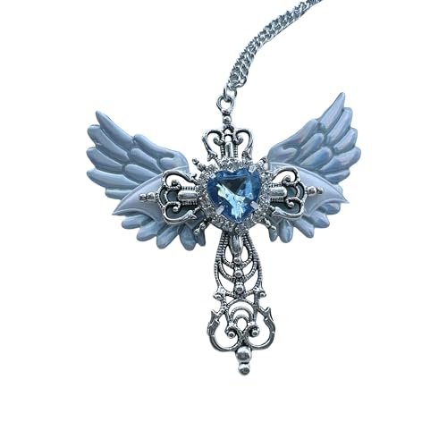 Collier de croix de coeur gothique en argent 925 étincelant avec oxydes de zirconium