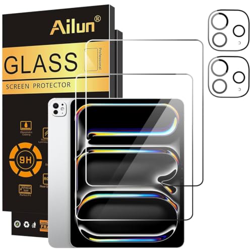Image of Ailun 2 Pack Screen Protector for iPad Pro 13 Inch 2025 /2024 [8th /7th Generation,M5 /M4] + 2 Pack Camera Lens Protector,Tempered Glass Case Friendly, Face ID Apple Pencil Compatible 4 Pack