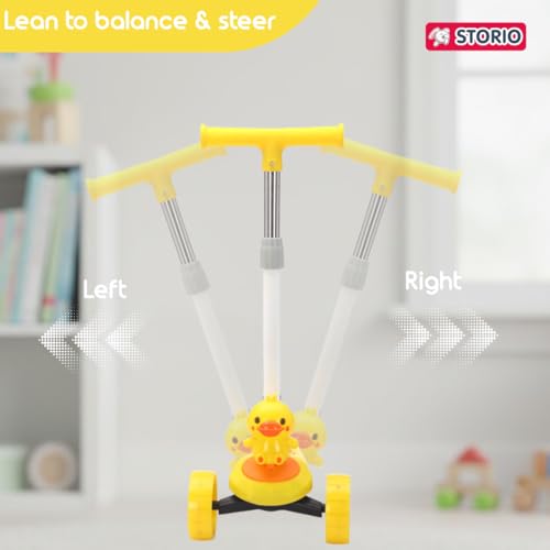 Image of Storio Zoomie Foldable Kick Scooter for Kids with LED Wheels | 3-Wheel Skating Cycle with Adjustable Handle | Scooter Ride-On Toy for Boys & Girls | Outdoor Fun Scooter 3+ Years - Duckling (Yellow)