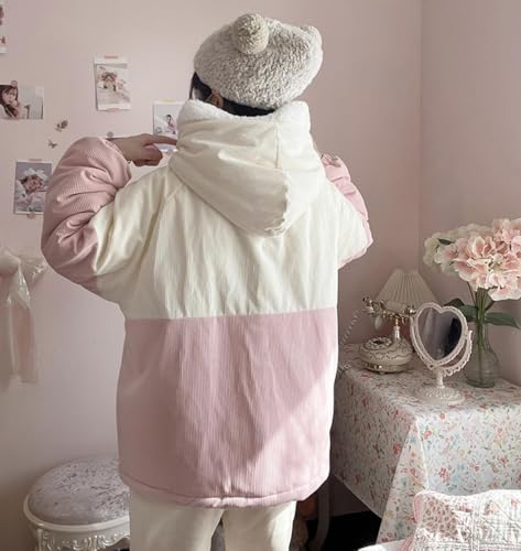 Women's Winter Corduroy Jacket Teen Girls Outerwear Warm Cute Strawberry Zipper Fleece Fuzzy Hooded Coat2