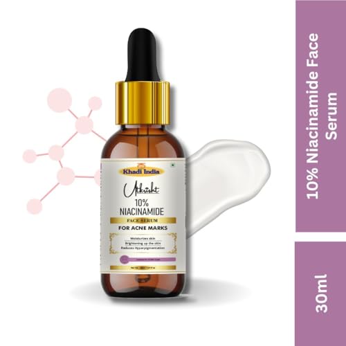 Image of khadi 10% Niacinamide Face Serum, Vitamin B3 Skin Brightening for Acne Marks and Pigmentation, Oil Free, 30ml