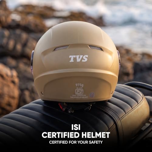 Image of TVS ACE ISI Certified Open face Unisex Helmet with Full Coverage Visor Available in 8 Colors | Lightweight Comfort-Fit Microfiber Liner Equipped with Quick Release Chin Strap