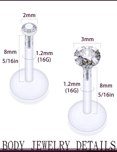Jenxnjsjo Plastic Threadless Lip Rings Cartilage Earring Labret Ashley 16g 8mm 16 Gauge Surgical Steel Clear Flat Back Tragus Helix Conch Medusa Monroe Piercing Jewelry for Women Internally Threaded4