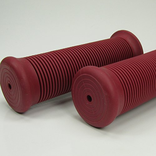 RED Ribbed Rubber Motorcycle Grips Fits 1" Handlebars Bars and Exterior Cables - Harley Bobber Chopper Cafe Racer Brat Vintage Classic Finned