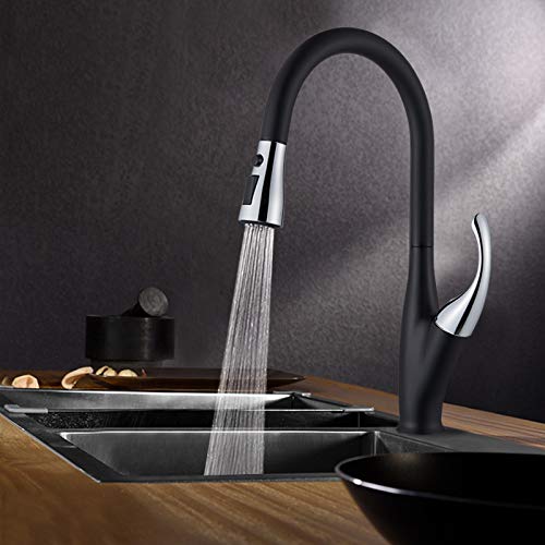 Bec à 2 fonctions pour ce robinet de cuisine noir avec mitigeur eau chaude et froide