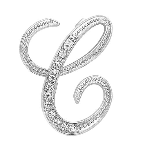 Jesaisque 202126 English Letter Brooch for Ladies Girls Letter Brooch Pins Initial Rhinestone Brooch Crafts Silvery A-Z (C)