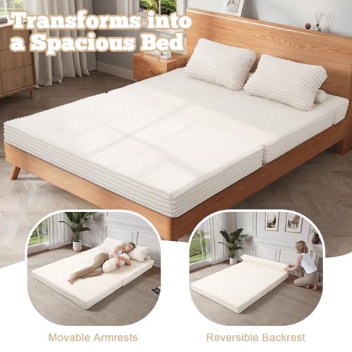Colchón plegable beige convertible en sofá para sala de estar 6