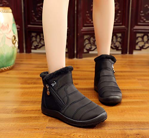 Image of Winter Snow Boots for Women Men, Lightweight Water-Resistant Boots | faux fur lining, rubber sole, warm winter wear, dog walking, errands, light snow, indoor outdoor