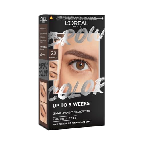 L’Oréal Paris, Semi-Permanent Eyebrow Tint, Lasts up to 5 Weeks, Visible Results in 5 Minutes, Up to 10 Uses, Ammonia Free, Brow colour, Shade: 5.0 Brunette