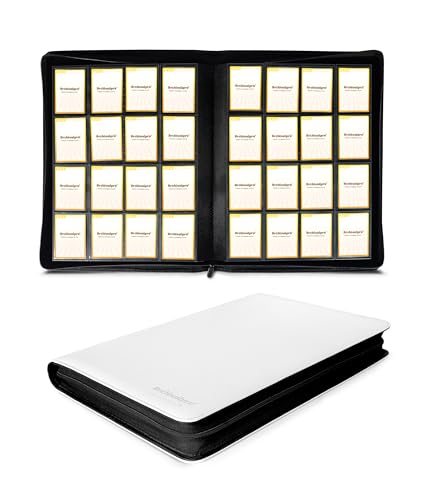 Image of Premium 16 Pocket Card Binder, Holds 1024 Cards for MTG TCG Sports Game Cards(White,16 Pocket) | Large-capacity side-loading binder with zipper. No-ring design holds 1024 cards in clear pockets.