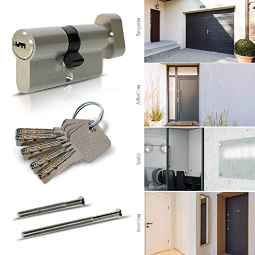 6-Stiftiger Knaufzylinder Türzylinder 45/45 - Zylinderschloss 90mm mit Knauf 20mm 5 Schlüssel 2...