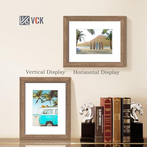 Image of VCK 8x10 Picture Frame 5 Pack, Walnut Wood, 5x7 Mat, Glass, for Portrait
