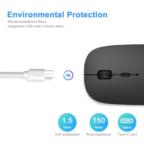 AE WISH ANEWISH Bluetooth Maus mit Jiggler fur Mac/iPad/iPhone/PC/Computer, wiederaufladbar geräuschlos Mini Kabellose Maus für… – Ansicht 4