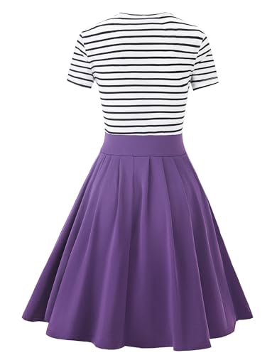 Image of BI.TENCON Women's Striped Pleated Casual A-Line Dresses Knee Length with Pockets