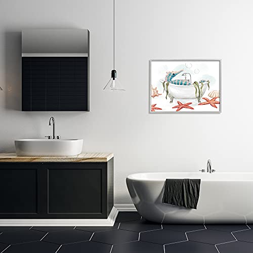 Image of Stupell Industries 'Seahorse Resting Nautical Bath Tub Starfish Bubbles', Framed Giclee Art, Gray, 30 x 24 Inches, Easy to Hang and Sturdy, Made in USA, by Ziwei Li