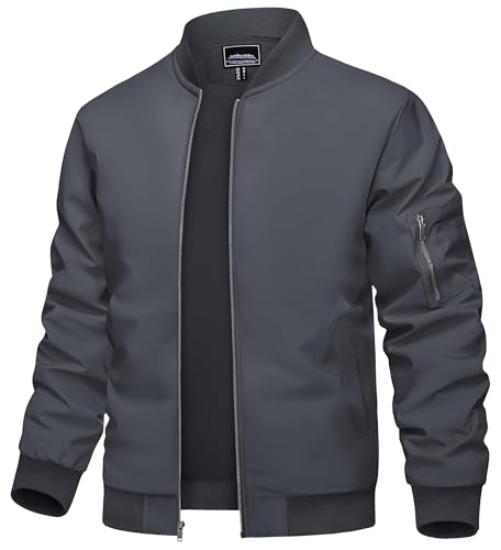 TACVASEN Herren Bomber Blouson Herbtsjacke Dünne Sommer Jacke Sportjacke Freizeit Outdoor Casual Laufjacke Freizeit, Grau