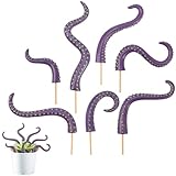 7Pcs Octopus Tentacle Plant Stakes Glow in The Dark Resin Luminescent at Night Decorative Garden for Halloween, Funny Ornaments Octopus Weird Home Decor Supplies Potted Plants Indoor Outdoor (Purple)