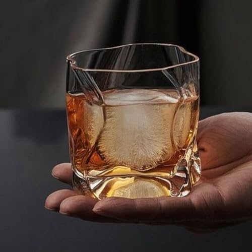 Image of foresta 300 ml Crumple Paper Style Whisky Glass, Set of 2, Whisky Tumbler, Drinking Bourbon, Clear Wine Glass, for Bar, Pub, Club, Restaurant, Home Use, Summer Drinkware Accessories (2)