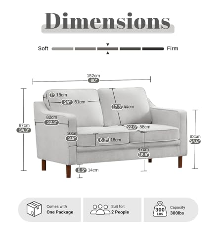 Image of Kingfun 60 inch Chenille Sofa, Loveseat Couch, Mid Century Modern Love Seat Couches with Solid Wood Frame for Living Room Bedroom