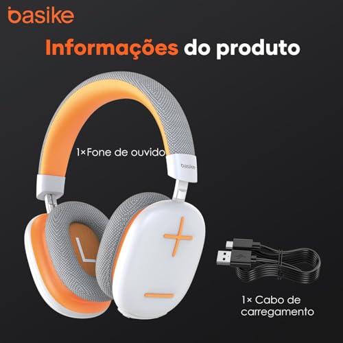 Basike Fones De Ouvido Sem Fio, Headphone Bluetooth on-ear com Microfone, Até 50 Horas de Música, HQ