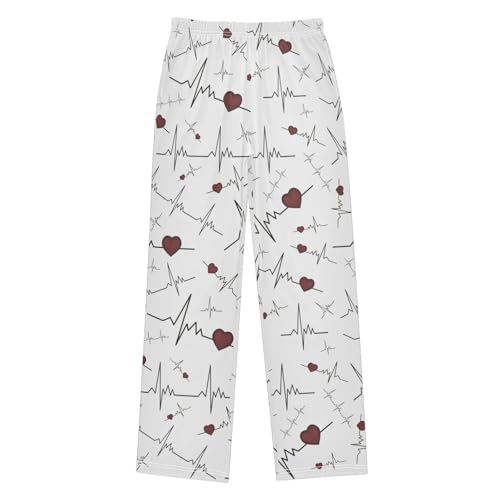 Cardiogram Heart Boys Pants Boys Athletic Pants Long Pant for Boywith Pockets Wide-Leg Size 6-14Y
