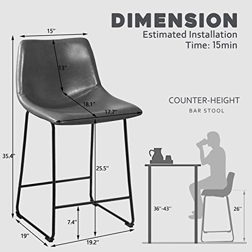 Image of Waleaf 26 Inch Counter Height Bar Stools Set of 2, Faux Leather Bar Chairs