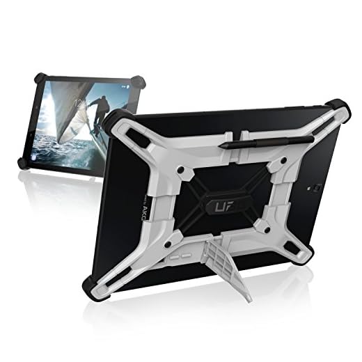 URBAN ARMOR GEAR [UAG] Rugged Exoskeleton Universal Android Tablet Case [White] with Stand and Pen Holder for 9 & 10-inch Tablets Including Galaxy Tab S3, Tab S2, Tab A, Tab E & More