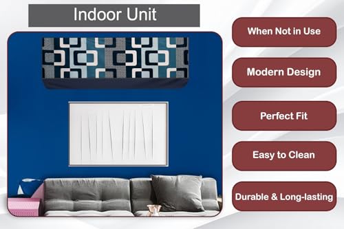 Image of The Furnishing Tree AC Cover Set of Indoor and Outdoor Unit for 1.5 ton Water Resistance & DustProof, Lattice Printed check Pattern Multi