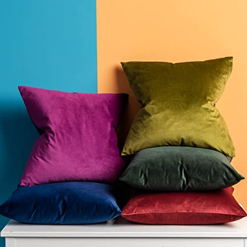 Image of JUSPURBET 24x24 Decorative Velvet Throw Pillow Covers Set of 2,Olive Green | Modern Soft Cushion Covers Cases with Invisible Zipper for Couch Sofa Bed Living Room Bedroom Home Decor