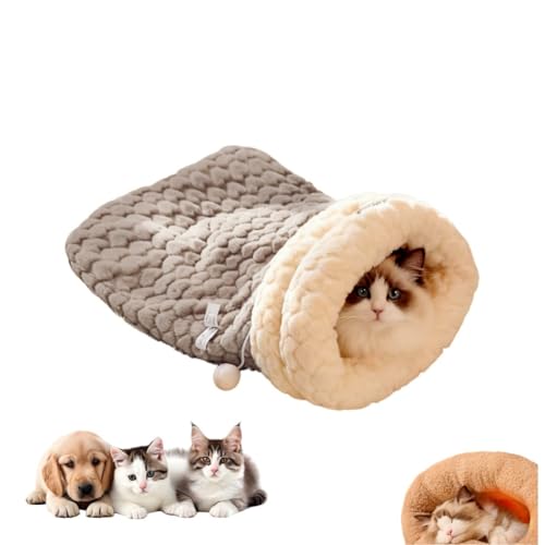 GPPYMX Winter Warming Cat Sleeping BagSoft Plush Sleeping Bag for Indoor CatsCozy Pet Nest for Cats and Dogs Portable Calming Pet NestsCat Cave Bed Self Warming Bed Pet Hideway (Medium C-Grey)