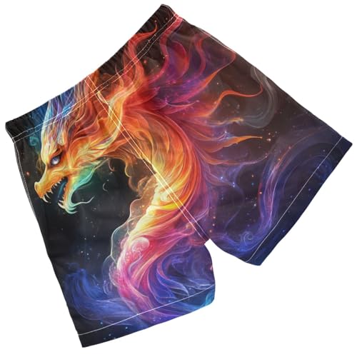 Pigsaly Boys Swim Trunks Fiery Rainbow Dragon Black Galaxy Boys Board Shorts Swimsuit Swimwear Summer Bathing Suit XS2