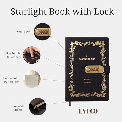 Image of Diary with Lock, A5 Personal Notebook with 3-Digit Combination Lock, PU Leather Journal for Women & Men | Secret Writing Notebook for Girls, Boys, Office & School and Gifts (22 X 15 CM) (WONDERLAND)
