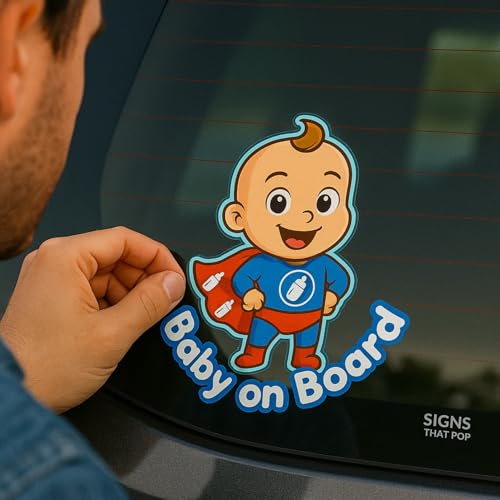 Image of Baby on Board Car Safety Sign, Superhero Design, Red, White and Blue (Super Baby)