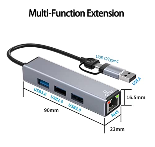 Usb C To Hub With Ethernet Adapter, For All Pc Laptop Or Mobile Phone That Usb-C Usb-A Interface, Like Mac Book Pro, I Pad Xps, Chromebook, Surface Pro And More, Gray #TOP1
