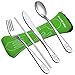 Set Posate Bambini Coltello Forchetta Cucchiaio Set Portatile Posate Riutilizzabili in Acciaio Inox da Viaggio Set da Tavola, con Portaposate Verde- 1 Set/3 Pz