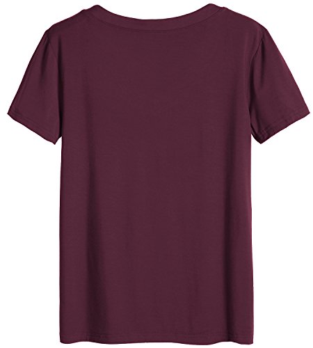 Latuza Women's V-neck Sleepwear Short Sleeve Pajama Set (Small, Wine Red)
