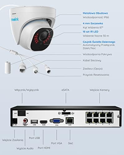 Reolink 4K PoE H.265 Zestaw kamer do monitoringu CCTV, 4 sztuki zewnętrznych kamer IP 8MP z wykrywaniem osób/pojazdów i 8-kanałowy NVR z 2 TB HDD do nagrywania 24h/7 Noktowizja Wodoodporność