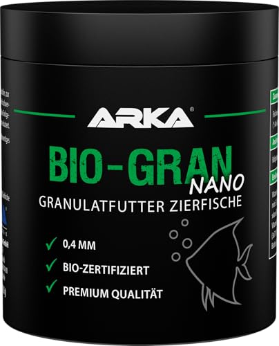 ARKA - Bio-Gran Nano - Mangime per pesci prodotto con materie prime biologiche certificate - Acquario d'acqua dolce - Favorisce la crescita e la colorazione - Contenuto: 250 ml / 120 g