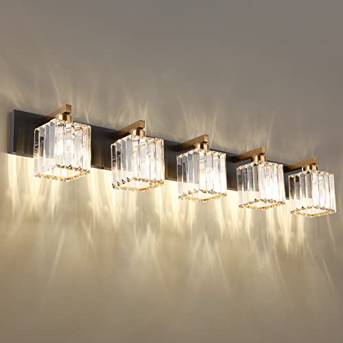 Image of Aipsun Modern Vanity Light Bathroom Lighting Fixtures 5 Light Crystal Bathroom Vanity Light Fixtures (Exclude Bulb)