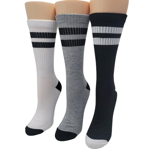Converse Women's Half Cushion Double Stripe Crew Socks 3-Pack Size 6-10 (White/Grey/Black)2
